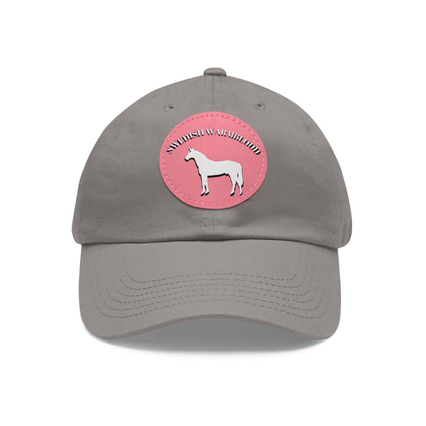 Baseball Cap-Dad Hat with Leather Patch (Round)-Swedish Warmblood-Horse