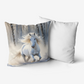 Pillow-Throw-Premium Hypoallergenic-Gray Horse-White-Running-Galloping-Snow-Woods