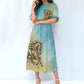 Dress-Midi-Shirt Sleeve-Elastic Waist-All-Over Print-Horse-Iconic Horse-Blue