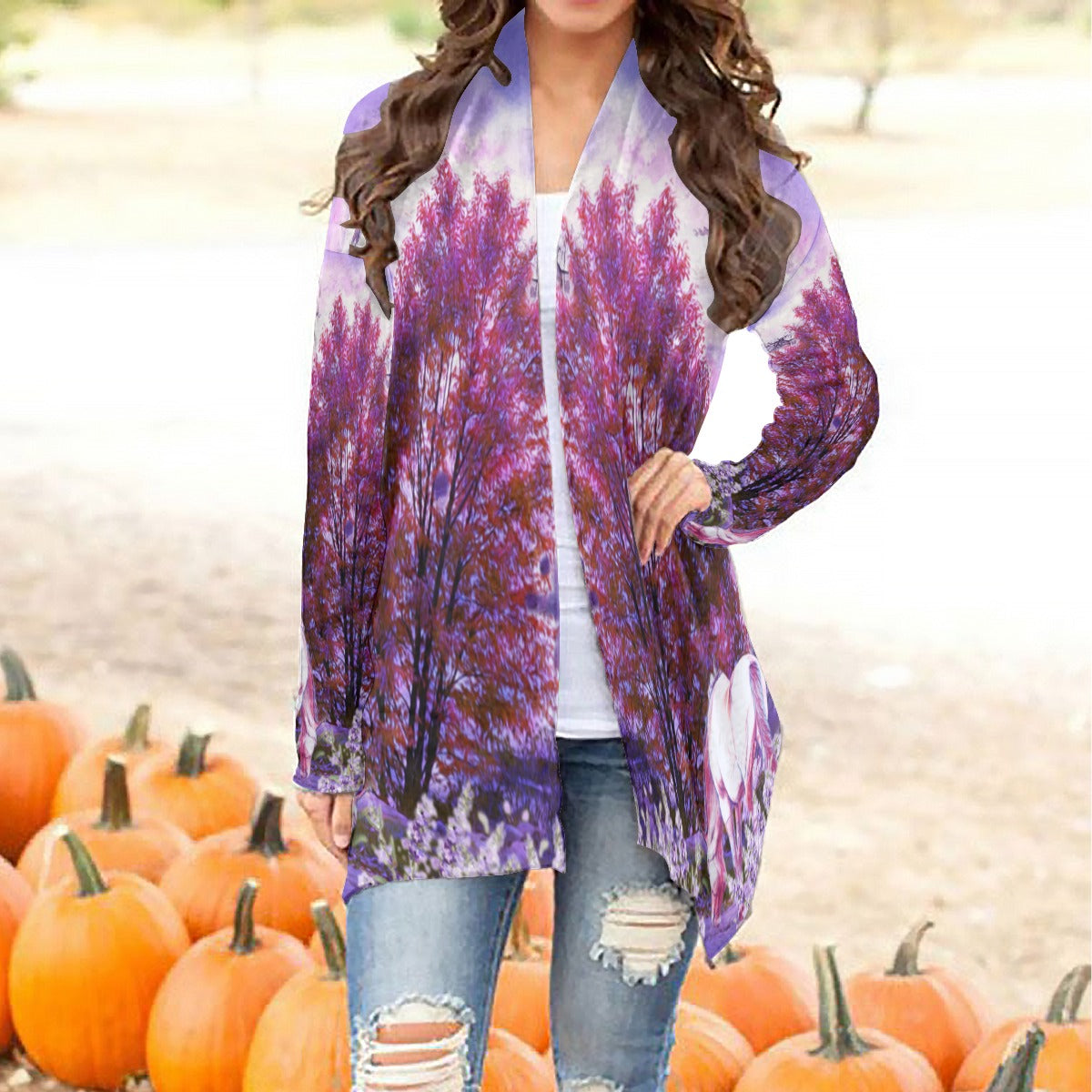 Cardigan-Women's-All-Over Print-Long Sleeve-Nature-Horse Design-Purple-Lavender