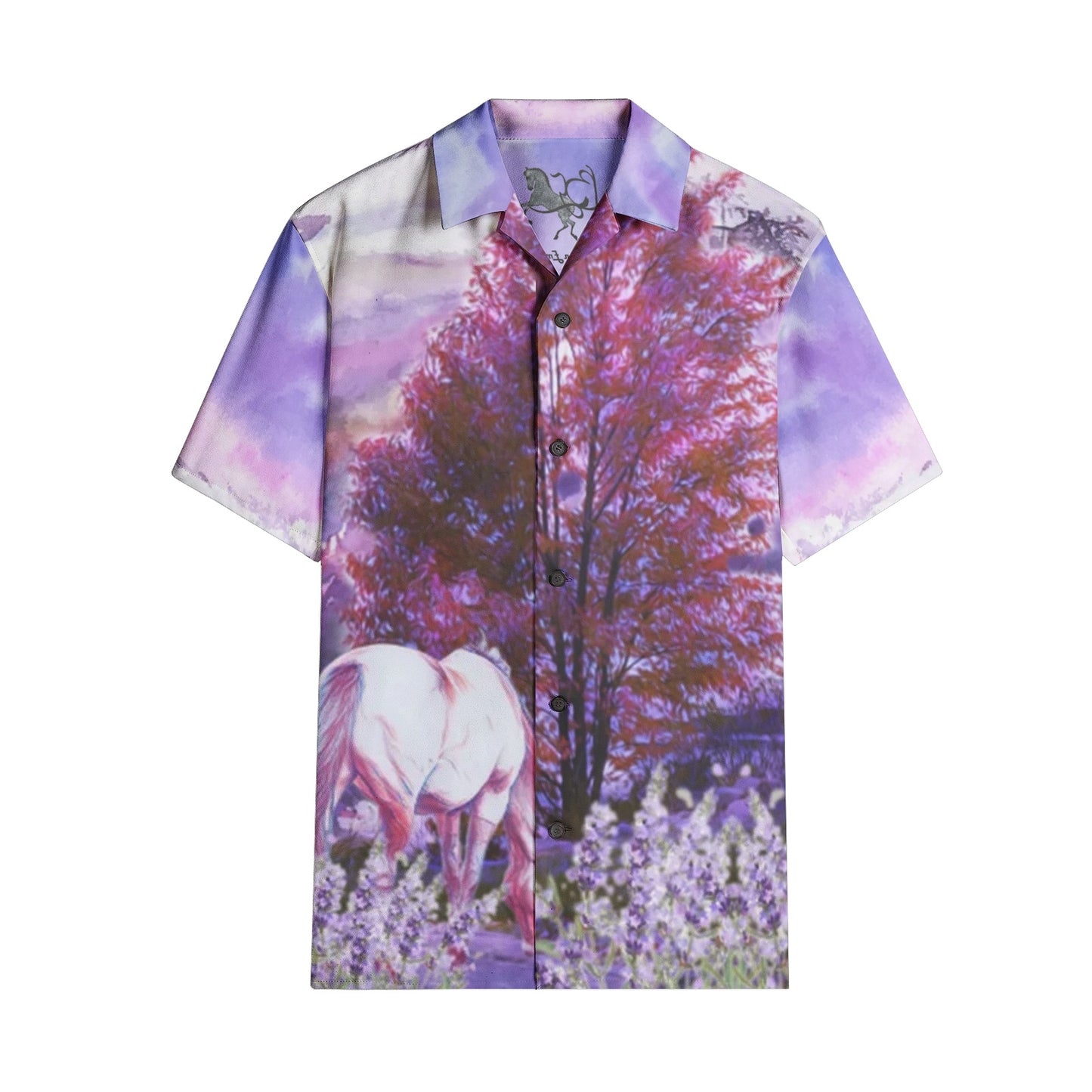 Shirts-Short Sleeve-Button Up-Women's-Men's-Unisex-All-over print-Horse-Purple-Lilac