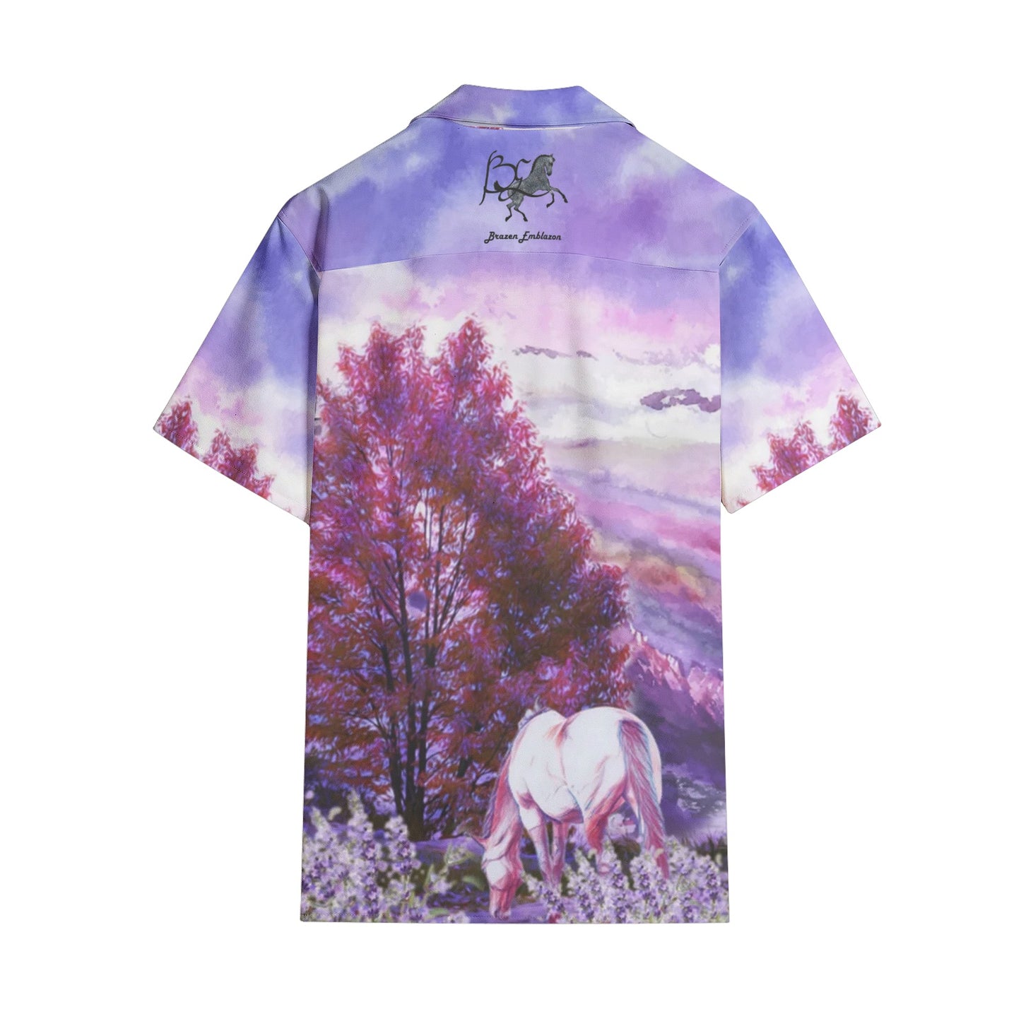 Shirts-Short Sleeve-Button Up-Women's-Men's-Unisex-All-over print-Horse-Purple-Lilac