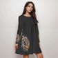 Dress-Women's Crew Neck-All-Over Print-Horse-Black