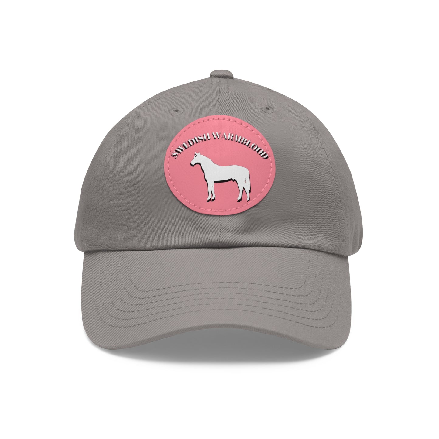 Baseball Cap-Dad Hat with Leather Patch (Round)-Swedish Warmblood-Horse