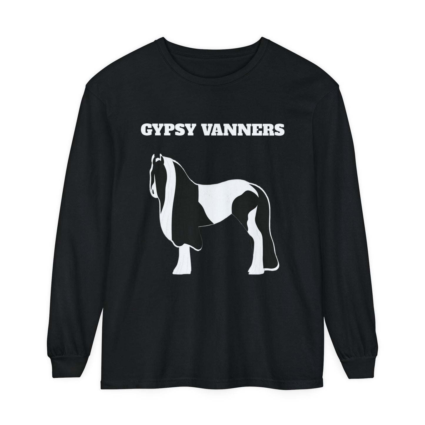 T-Shirt-Women's-Men's-Garment-dyed-Long Sleeve-All Cotton-Horses-Gypsy Vanners