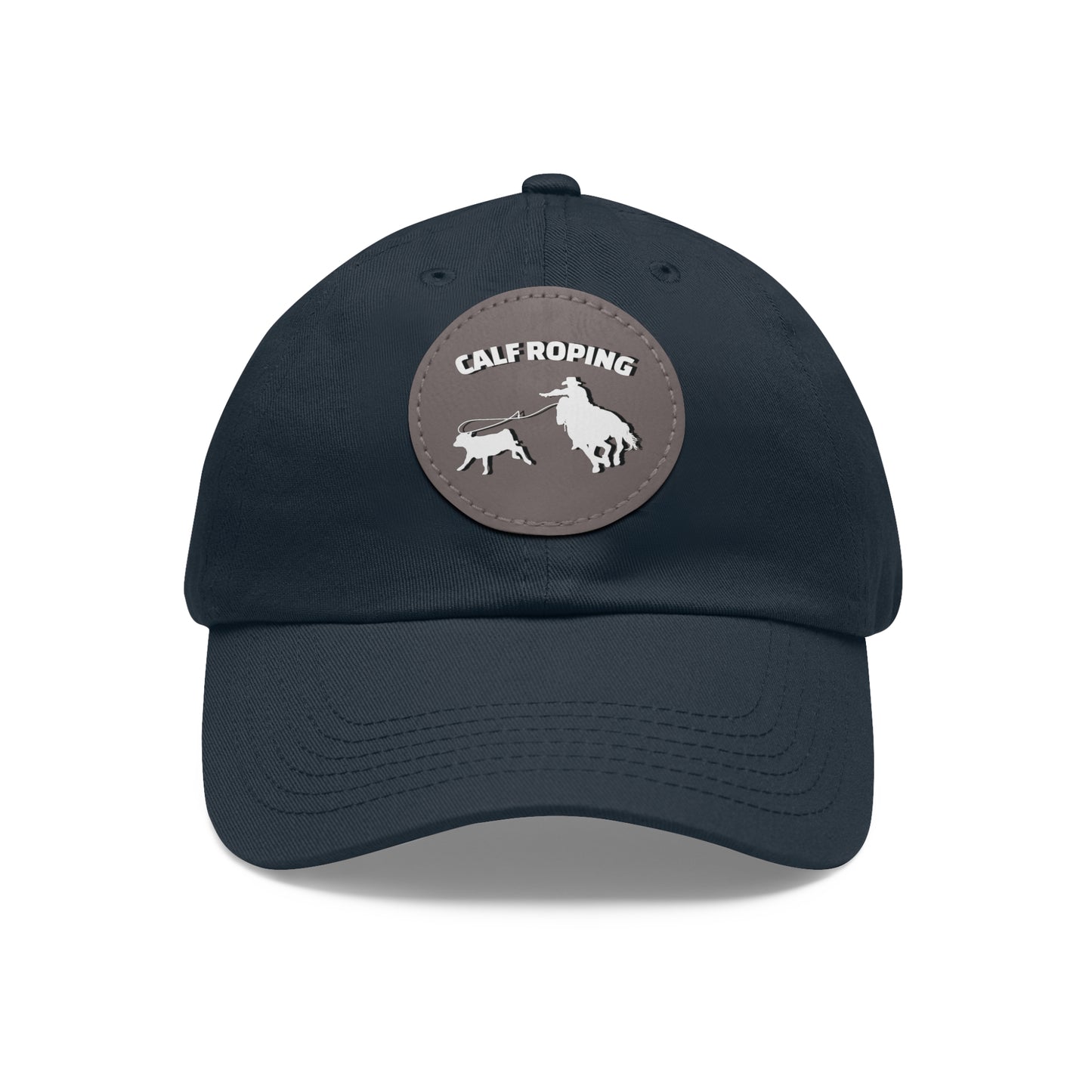 Baseball Cap-Dad Hat with Leather Patch (Round)-Calf Roping-Rodeo-Horse