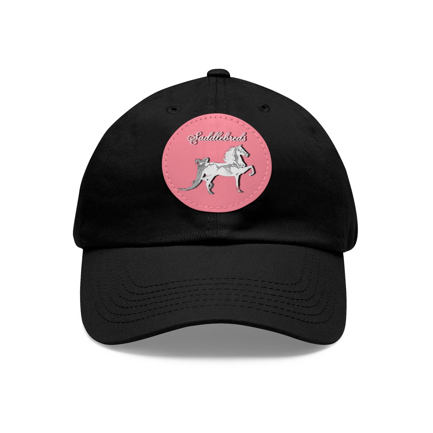 Baseball Cap-Dad Hat with Leather Patch (Round)-Saddlebred Horse-Saddle Seat