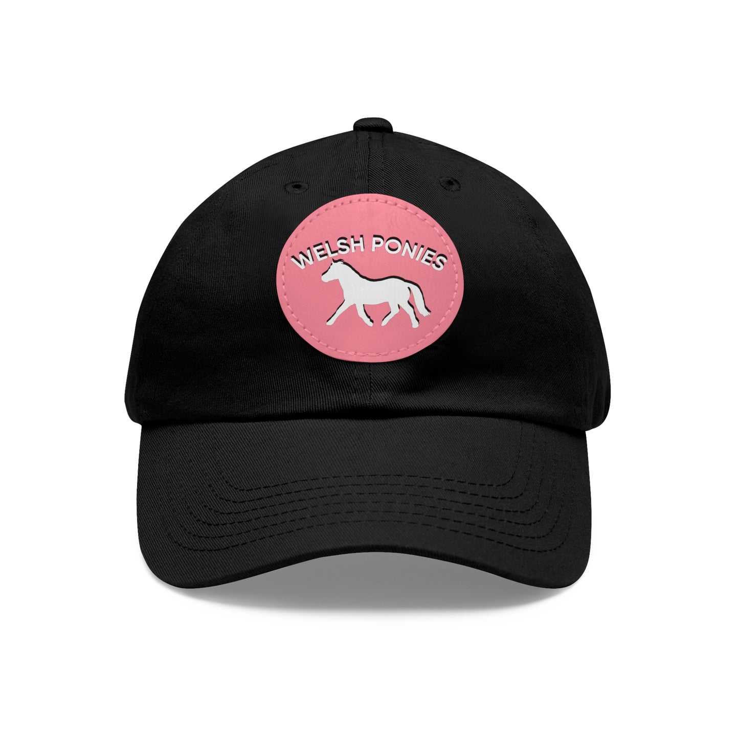 Baseball Cap-Dad Hat with Leather Patch (Round)-Welsh Ponies-Horse