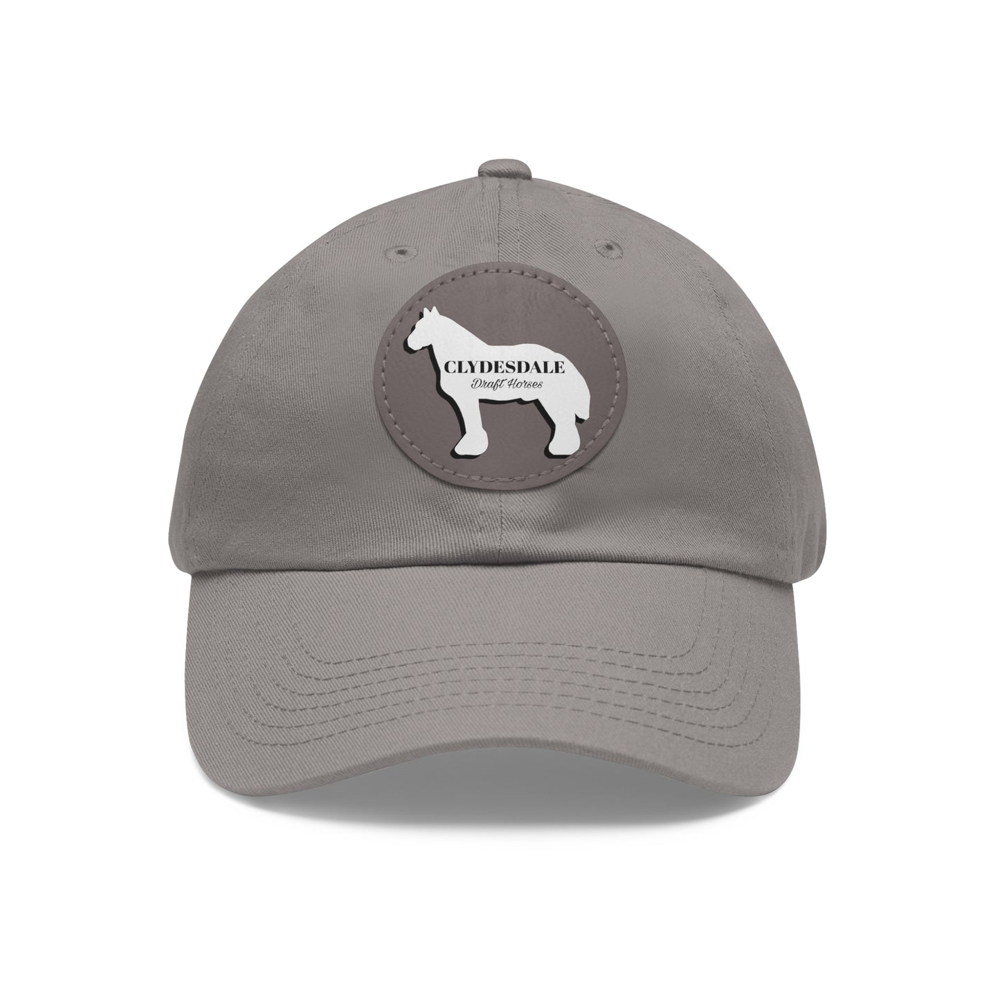 Baseball Cap-Dad Hat with Leather Patch (Round)-Clydesdale Draft Horse