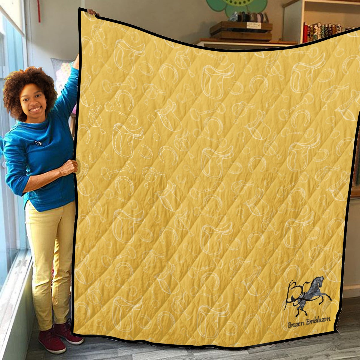 Quilt-Throw-Blanket-Comforter-Horse-Tack & Accessories-Golden Yellow