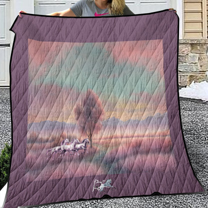 Quilt-Throw-Blanket-Comforter-Horses-Pastels Pink Mint Green-11 Sizes Available