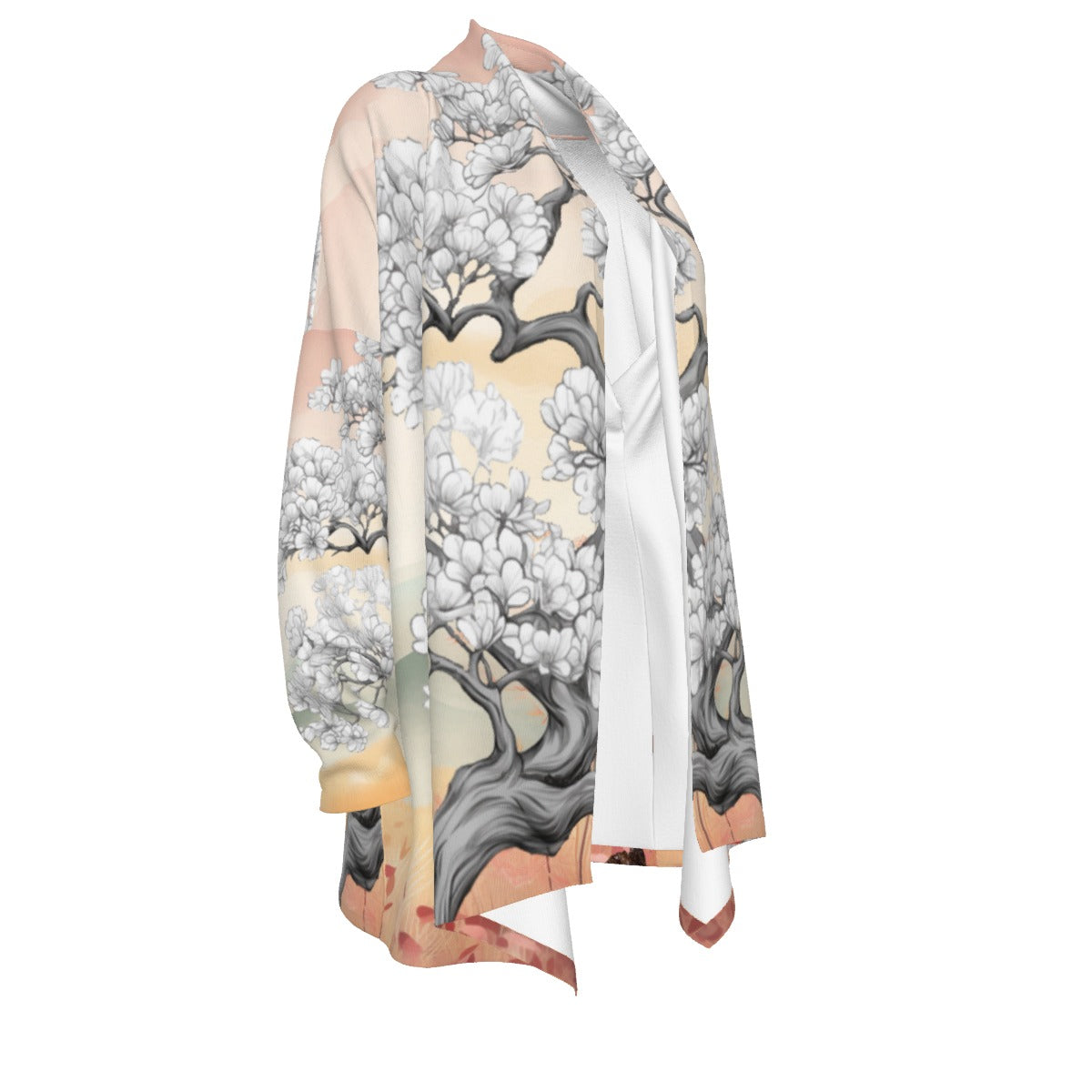 Cardigan-Women's-All-Over Print-Long Sleeve-Nature-Horse Design-Peach-Gray-Ecru