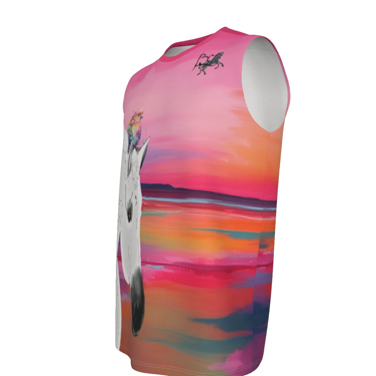 Tank Top-Unisex-AOP-Crew Neck-All Cotton-190GSM-White Horse-Bird-Beach-Pinks