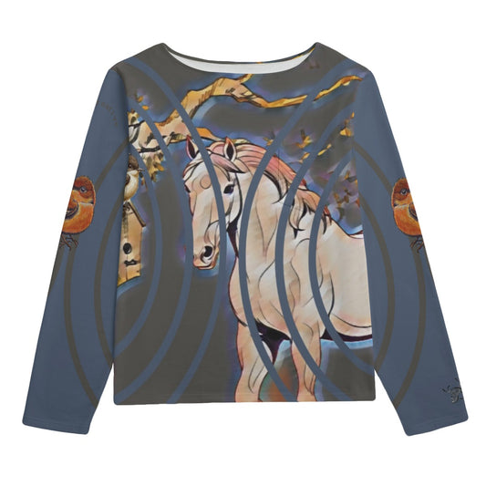 Sweatshirt-Unisex-Boat Neckline-All-Over Print-Chest Pocket-Colorful-Pastels-All Cotton 3100GSM-Horse-Neutrals-Gray-Blue