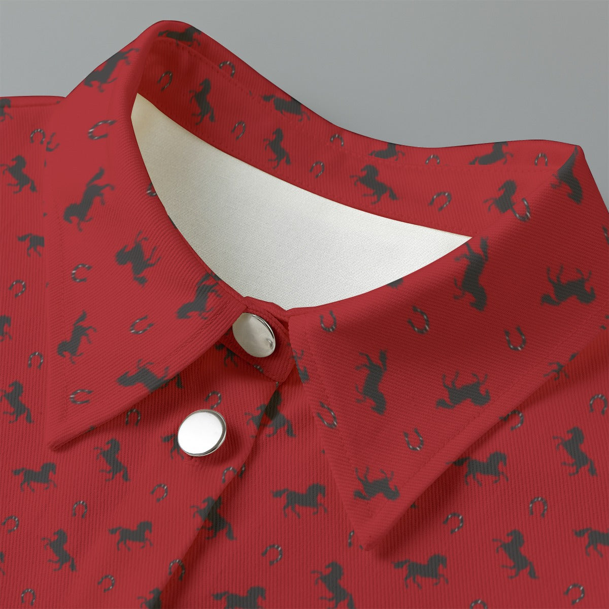 Cardigan-Women's-Jacket-All Over Print-All Cotton-3/4 Sleeve-Button-Up-245GSM Cotton-Horses-Red-Black