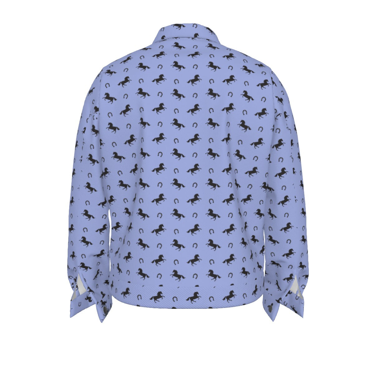 Jacket -Lapel-Collar-Pockets-Denim Coat Style-All-Over Print-Unisex-245GSM Cotton-Horses-Periwinkle Blue