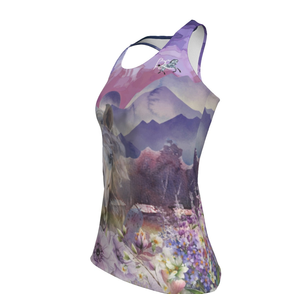 Tank Top-Women's-All-Over Print-Racer Back-190GSM Cotton-Horse-Purple-Pink