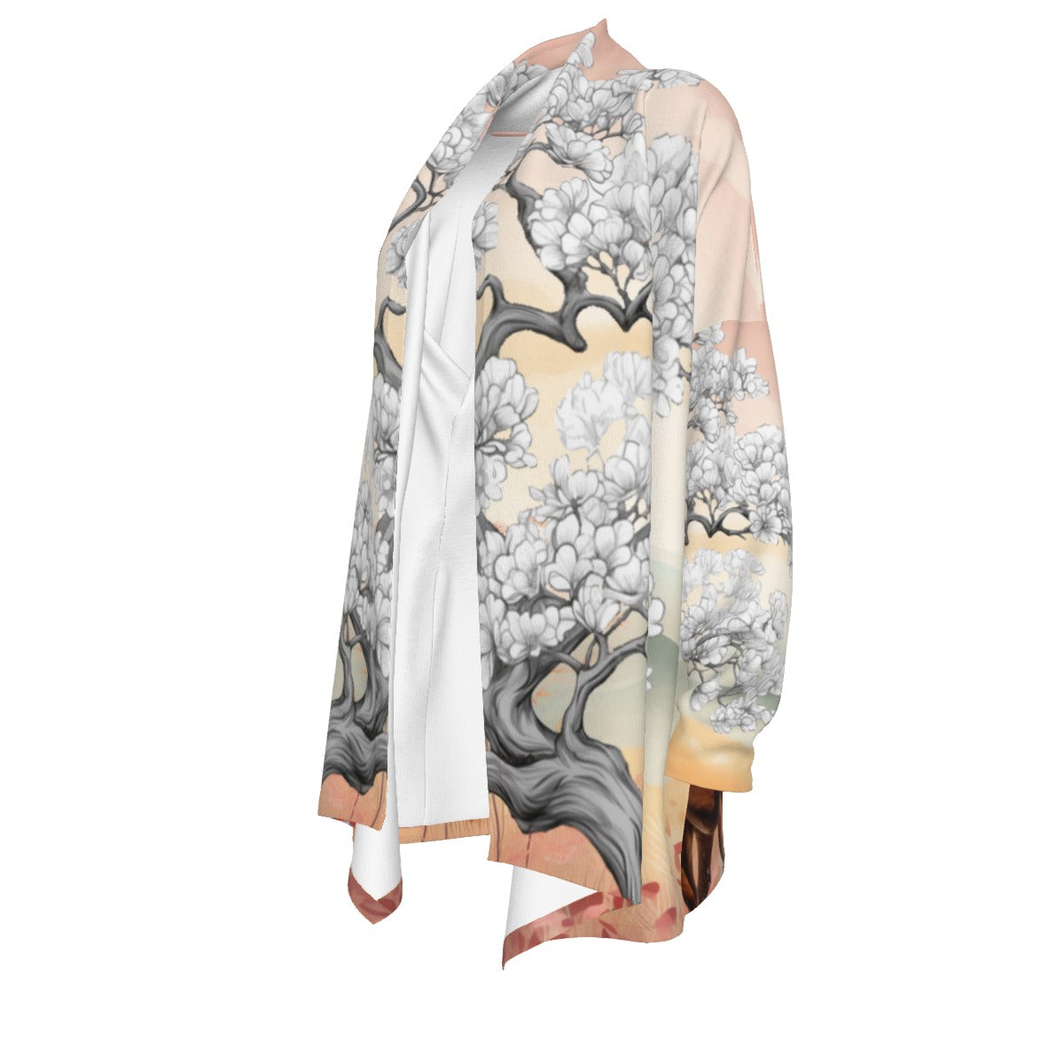 Cardigan-Women's-All-Over Print-Long Sleeve-Nature-Horse Design-Peach-Gray-Ecru