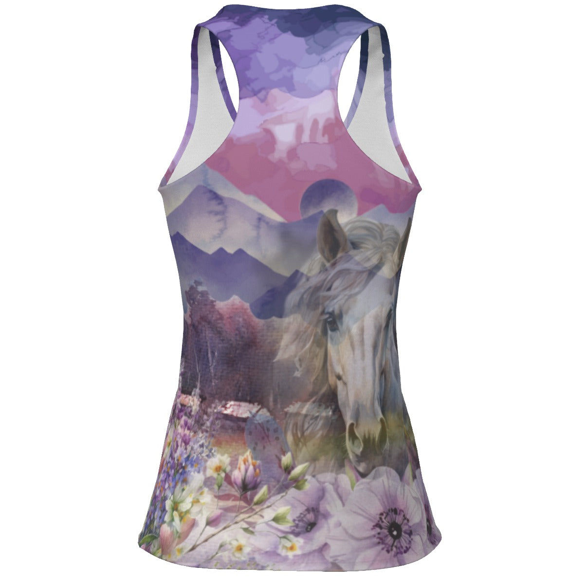 Tank Top-Women's-All-Over Print-Racer Back-190GSM Cotton-Horse-Purple-Pink