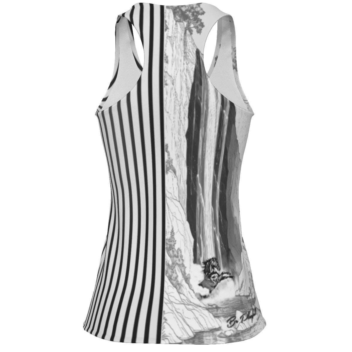 Tank Top-Women's-All-Over Print-Racer Back-190GSM Cotton-Horse-Waterfall-Black White