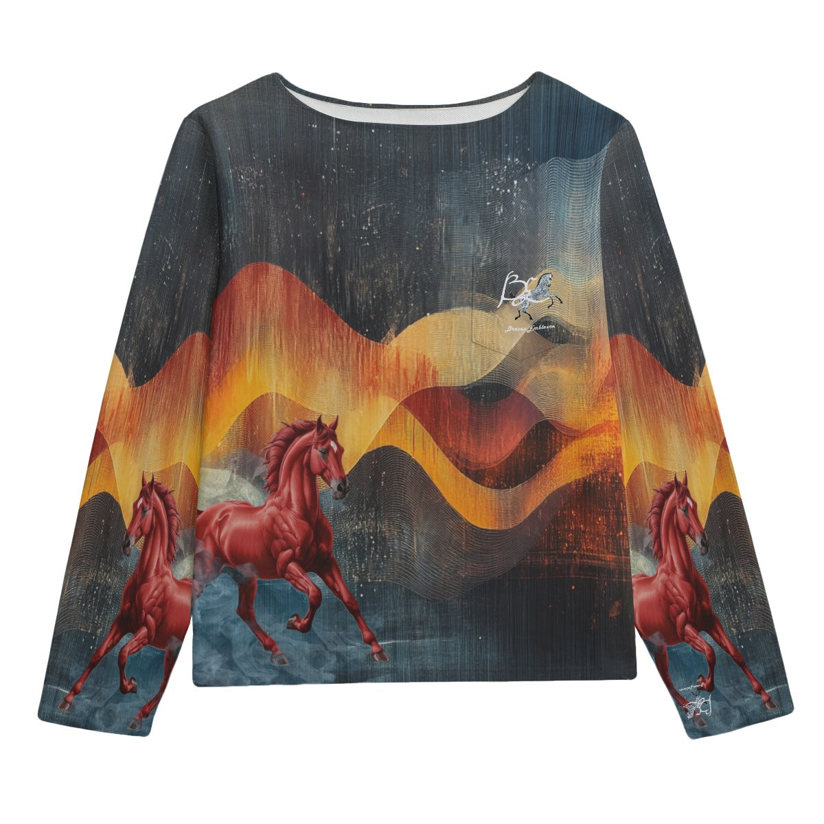 Sweatshirt-Unisex-Boat Neckline-All-Over Print-Chest Pocket-All Cotton 3100GSM-Chestnut Horse-Blue-Red-Gold