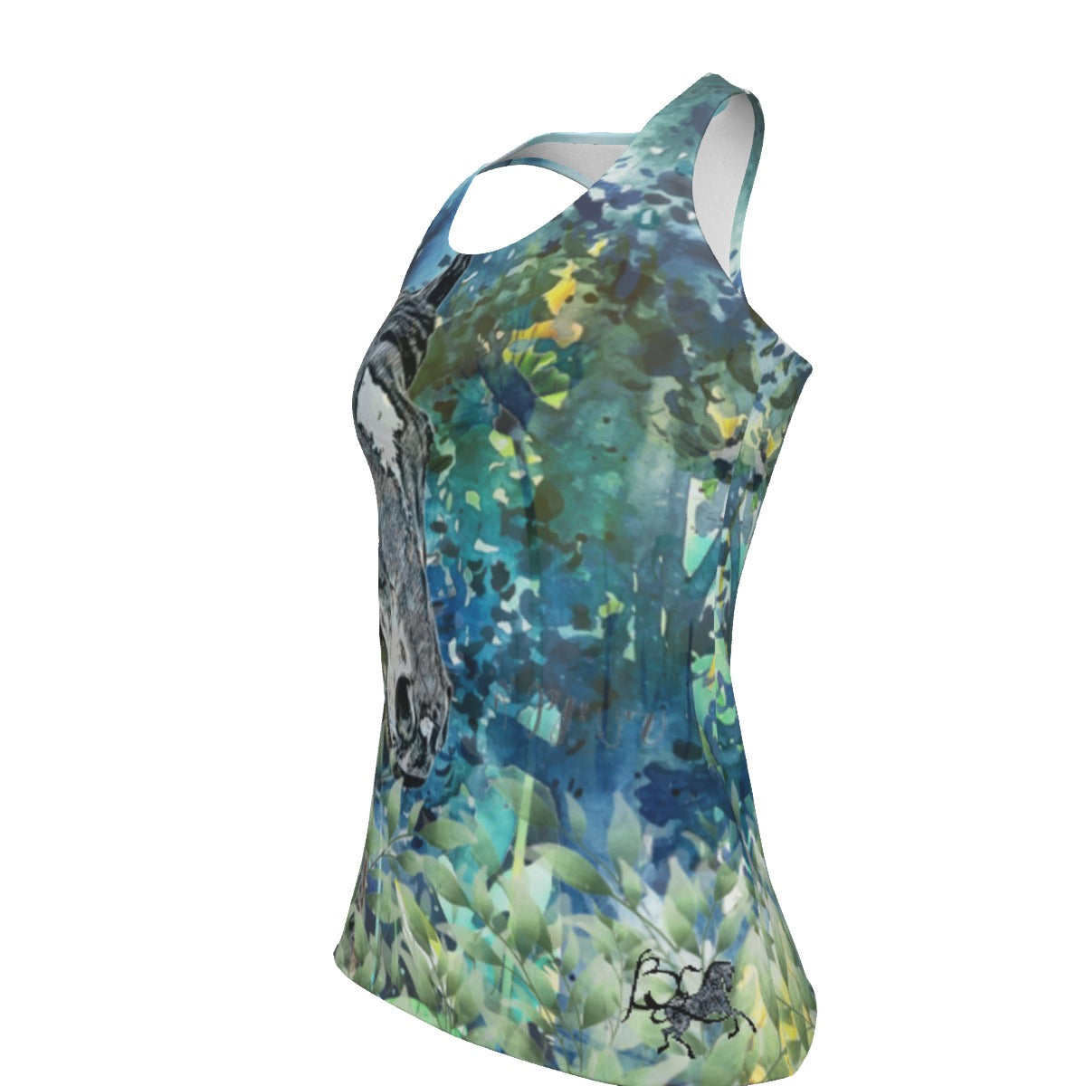 Tank Top-Women's-All-Over Print-Racer Back-190GSM Cotton-Horse-Blue Green