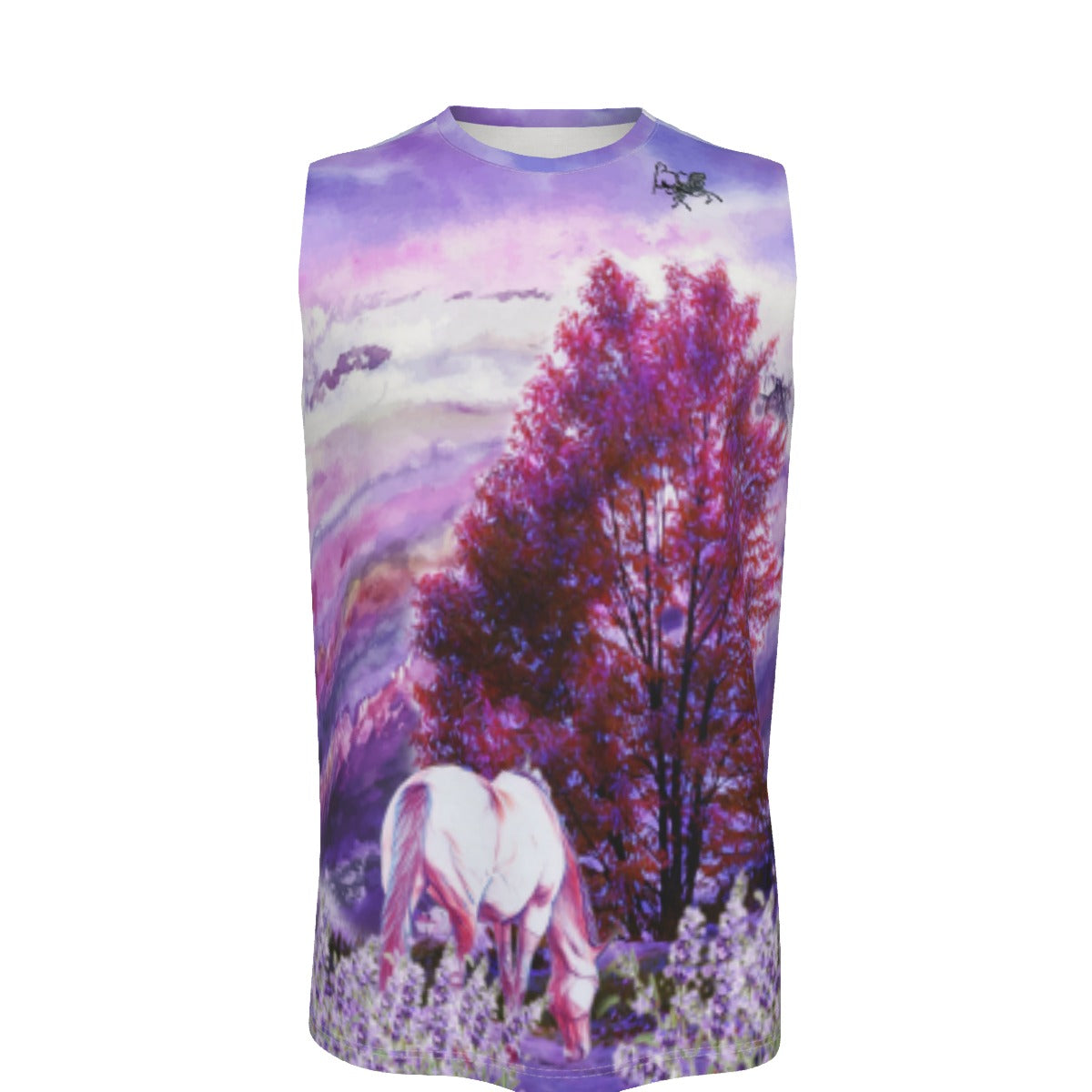 Tank Top-Unisex-AOP-Crew Neck-All Cotton-190GSM-Gray Horse-Tree-Purples