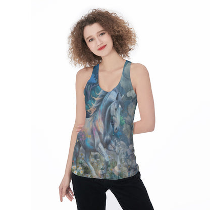 Tank Top-Women's Racerback-All-Over Print-Horse-Blue