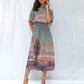 Dress-Midi-Shirt Sleeve-Elastic Waist-All-Over Print-Horses-Pink-Green-Pastels