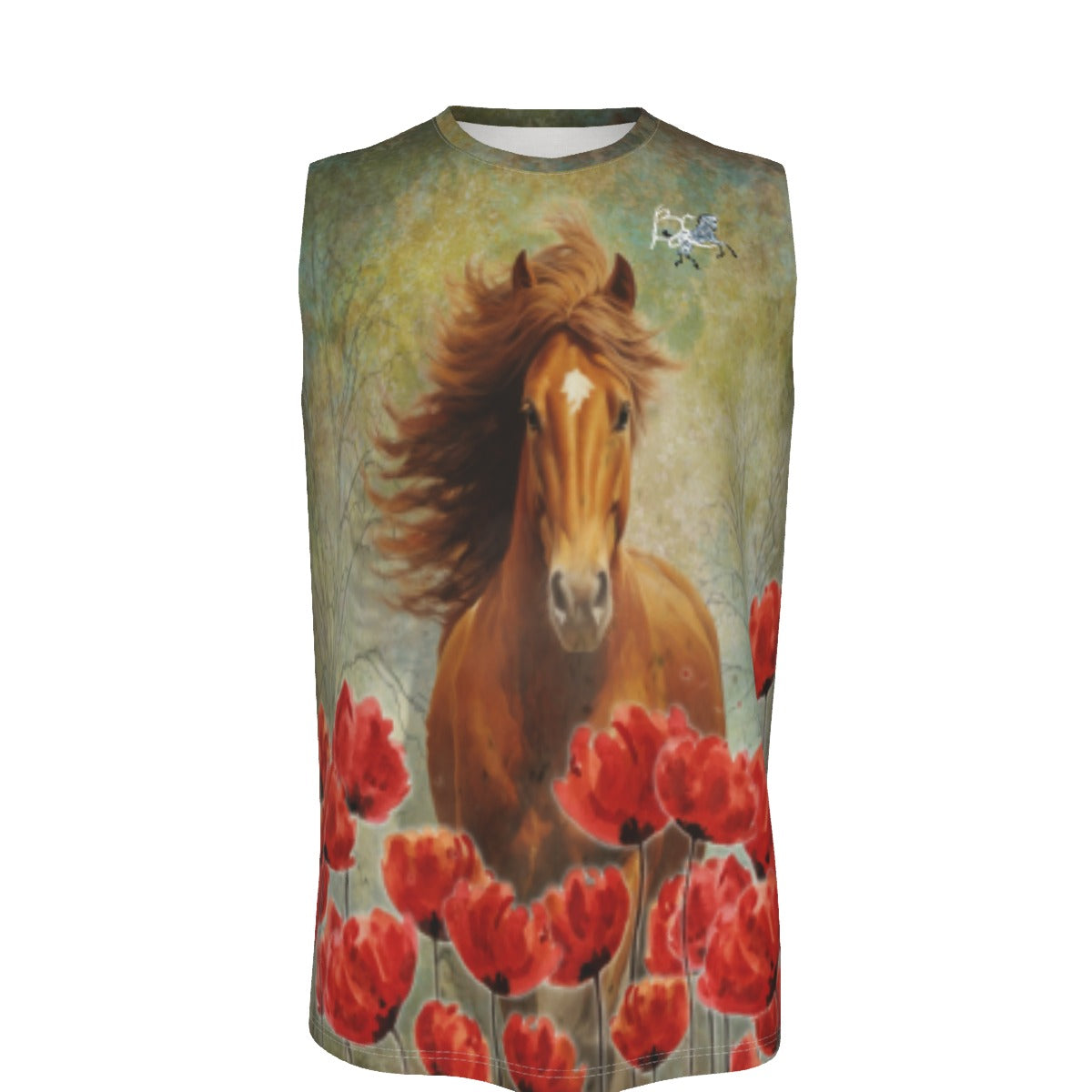 Tank Top-Unisex-AOP-Crew Neck-All Cotton-190GSM-Chestnut Horse-Tulips