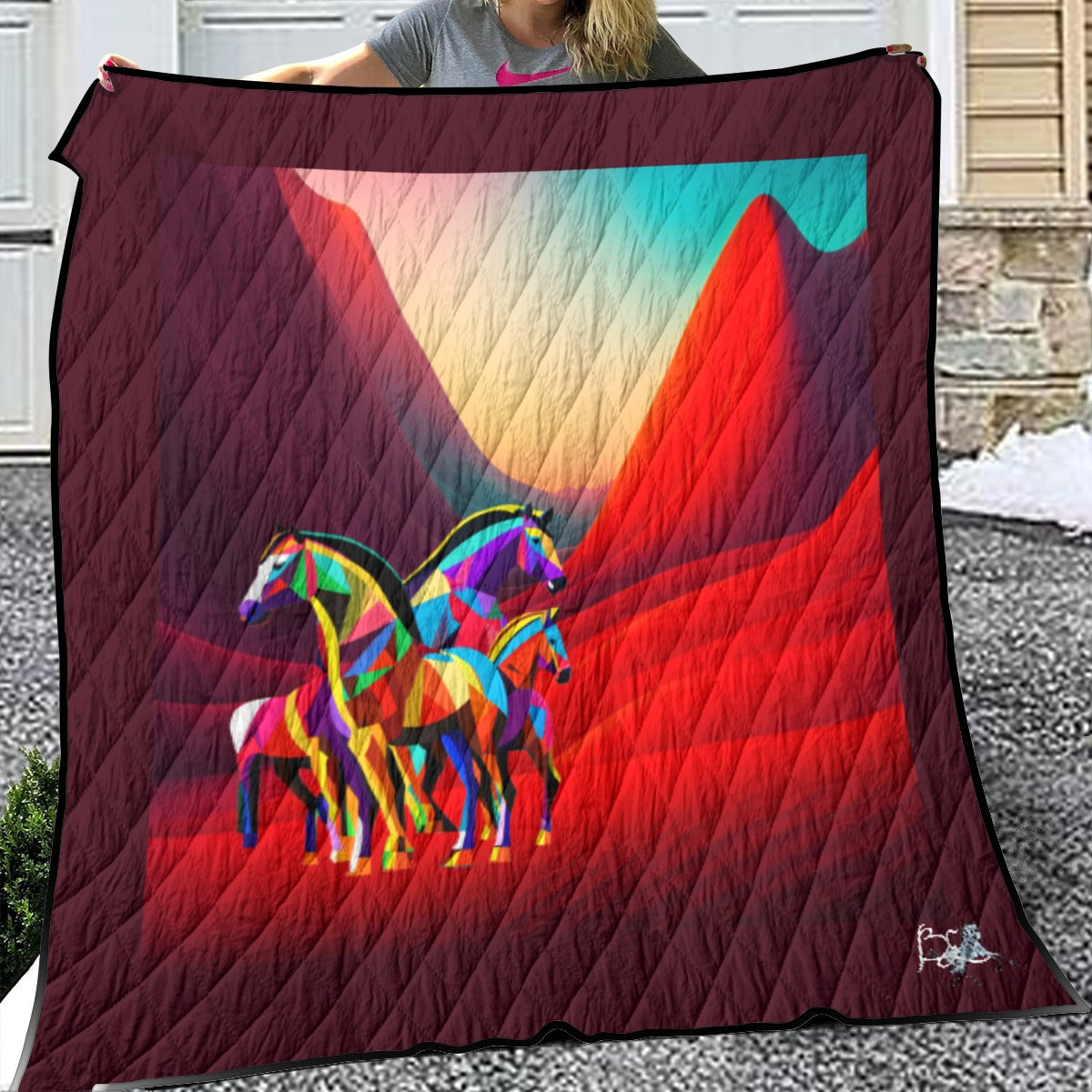 Quilt-Throw-Blanket-Comforter-Horses-Red-11 Sizes Available