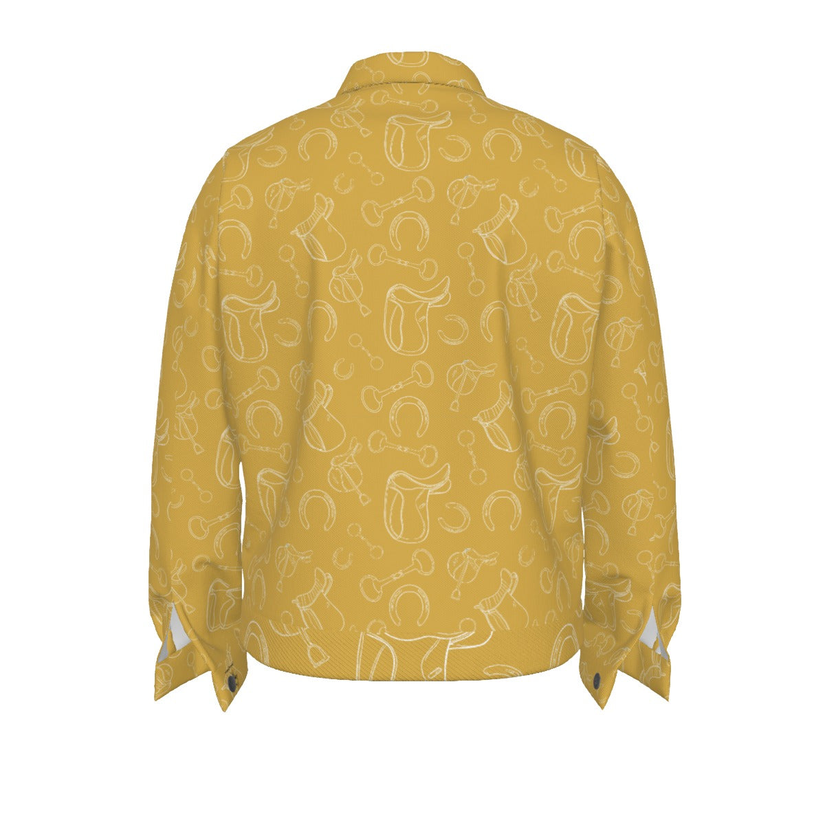 Jacket -Lapel-Collar-Pockets-Denim Coat Style-All-Over Print-Unisex-245GSM Cotton-Equestrian=Horses-English Tack-Gold-Yellow