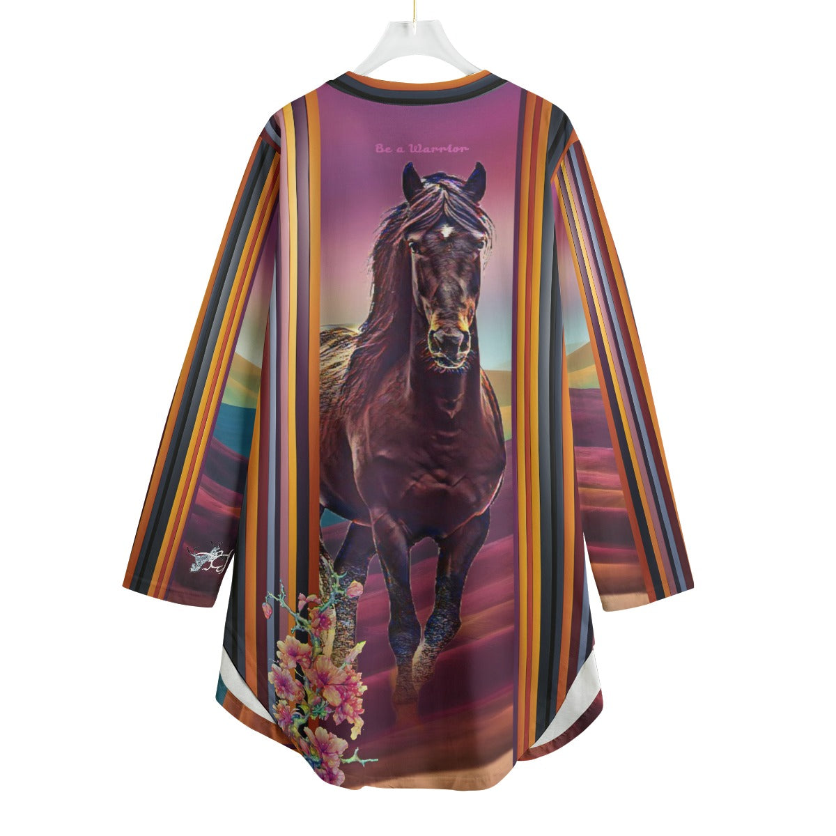 Top-Tunic-Dress-Women's Long Sleeve-All Cotton-All-Over Print-Bay Horse-Brown-Magenta Blue