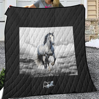 Quilt-Throw-Blanket-Comforter-Gray Horse-Gray-Black-White-11 Sizes Available