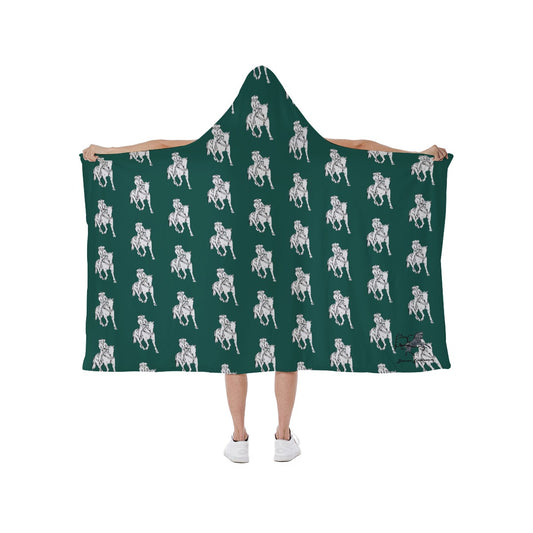 Blanket Hooded-Soft Fleece Lining-Horses-Green-White