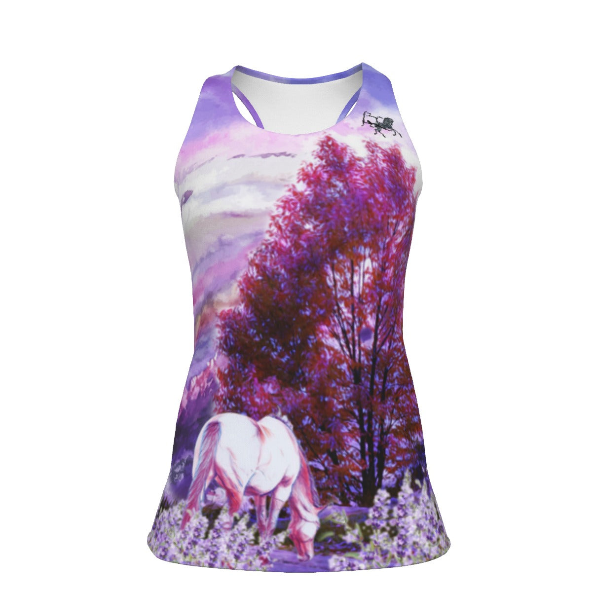 Tank Top-Women's-All-Over Print -Racer Back-190GSM Cotton-Horse-Pasture-Orchard-Purple-Lilac