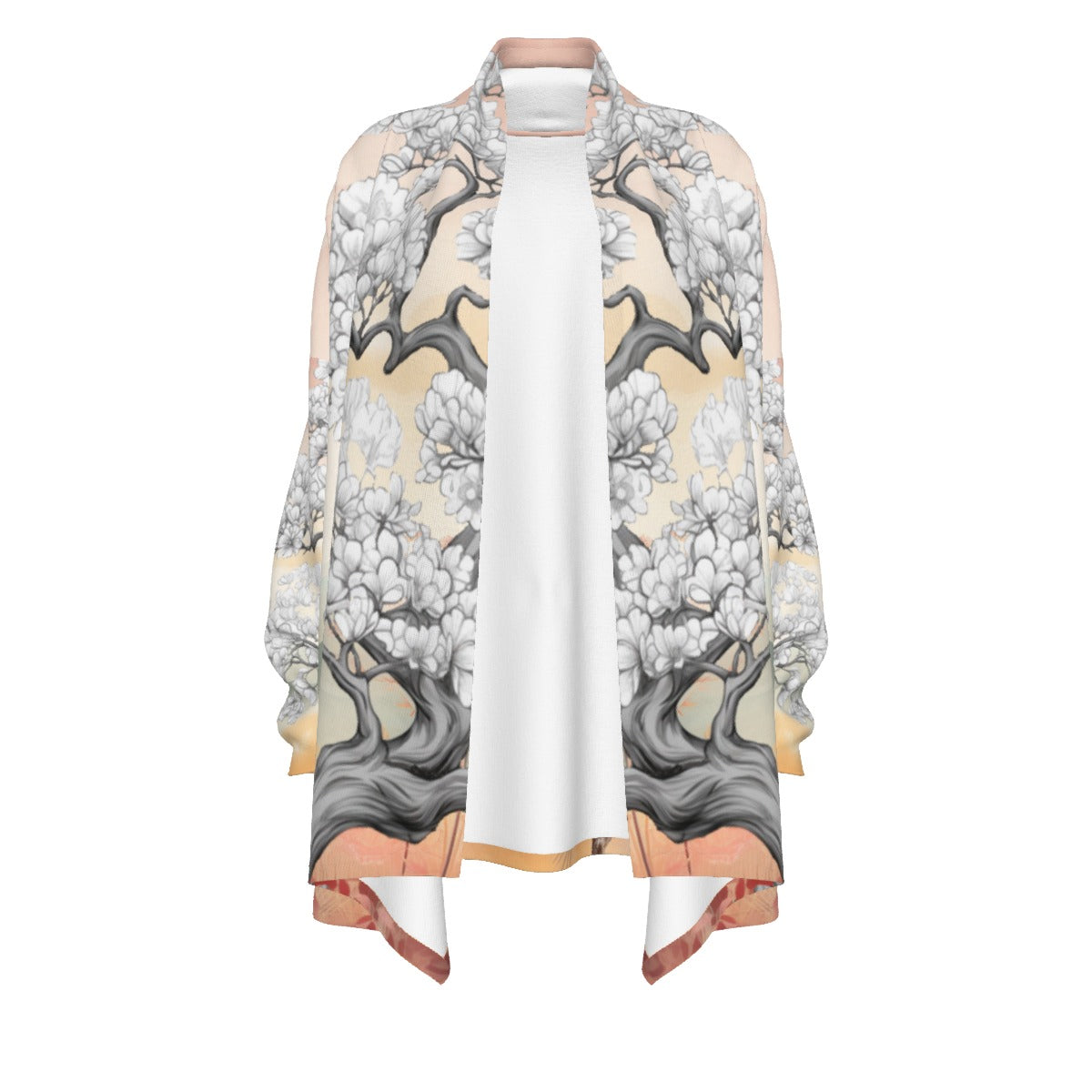 Cardigan-Women's-All-Over Print-Long Sleeve-Nature-Horse Design-Peach-Gray-Ecru