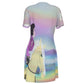 Night Shirt -Women's V Neck -Short Sleeve-All-Over Print-180GMS Cotton-Horse-Rider-Sunrise