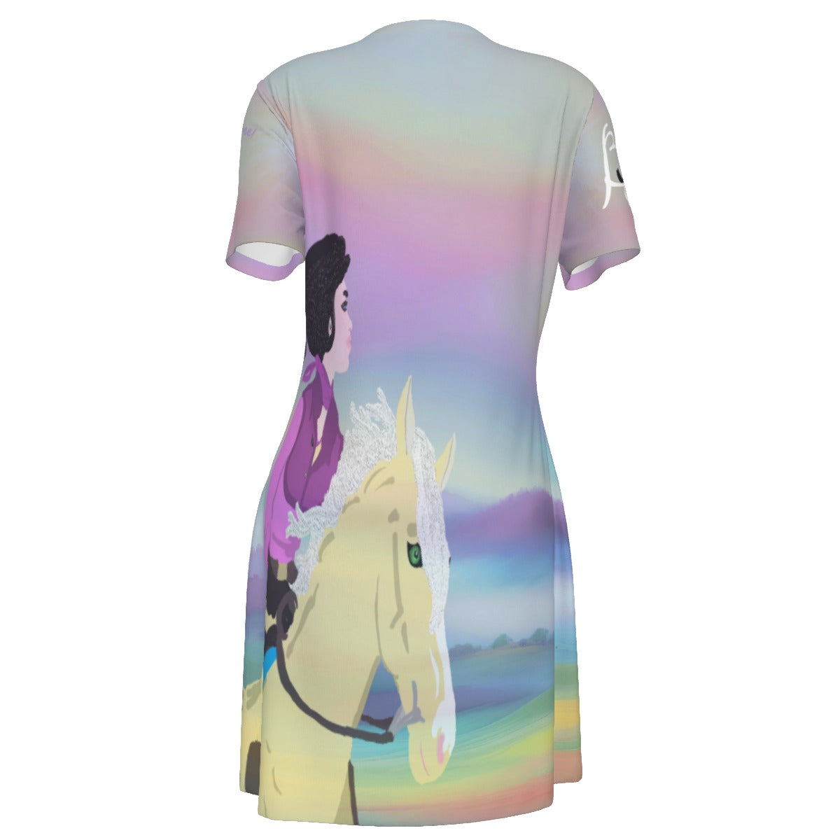 Night Shirt -Women's V Neck -Short Sleeve-All-Over Print-180GMS Cotton-Horse-Rider-Sunrise