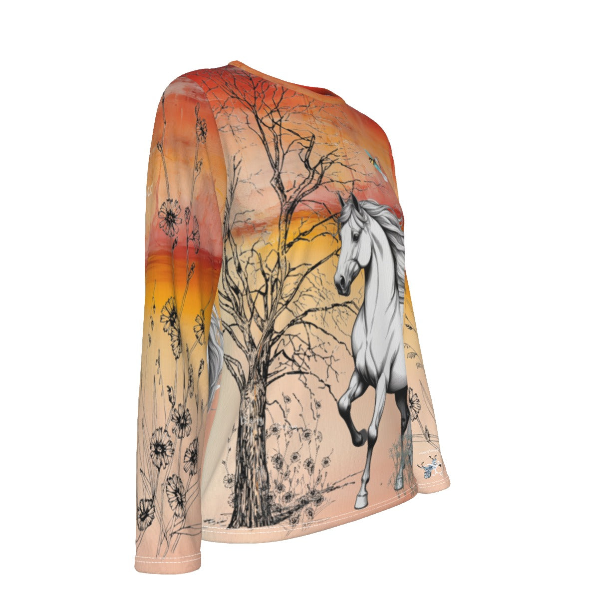 T-Shirt-Women's-Crew Neck-Long Sleeve-All-Over Print-190GSM Cotton-