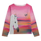 Sweatshirt-Unisex-Boat Neckline-All-Over Print-Chest Pocket-Colorful-Pastels-All Cotton 3100GSM-Horse-Colorful-Pastels