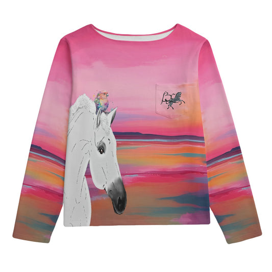 Sweatshirt-Unisex-Boat Neckline-All-Over Print-Chest Pocket-Colorful-Pastels-All Cotton 3100GSM-Horse-Colorful-Pastels