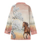 Shirt-Women's-Button Up-Long Sleeve-Cotton poplin-Horse-Peach-White