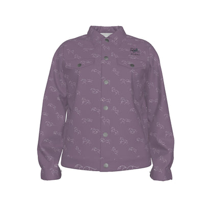 Jacket -Lapel-Collar-Pockets-Denim Coat Style-All-Over Print-Unisex-245GSM Cotton-Horse Abstract Line-Plum Purple