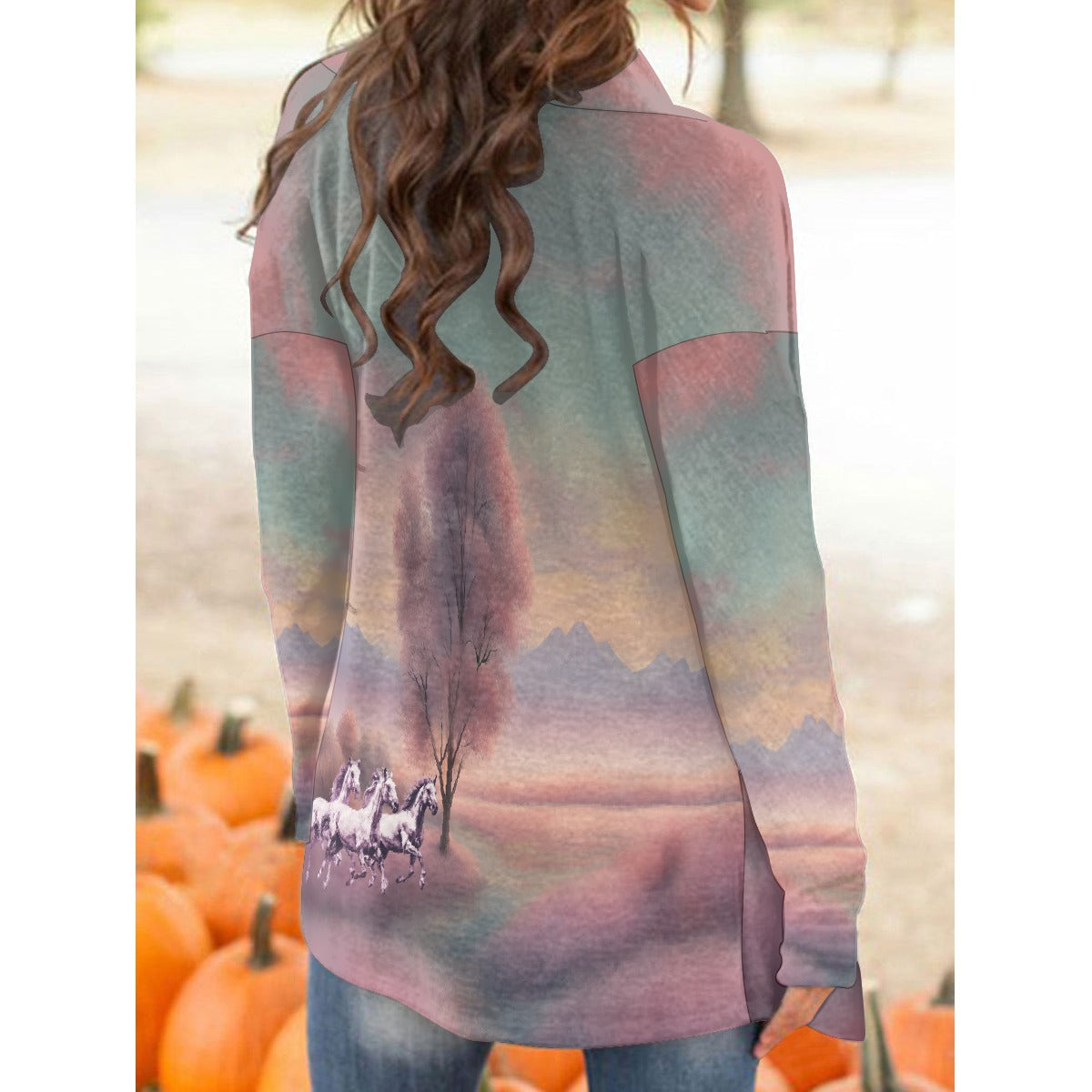 Cardigan-Women's-All-Over Print-Long Sleeve-Horses-Pink-Mint Green