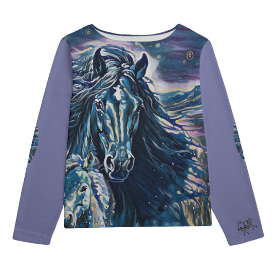 Sweatshirt-Unisex-Boat Neckline-All-Over Print-Chest Pocket-Colorful-Pastels-All Cotton 3100GSM-Horse-Blue Purple Navy