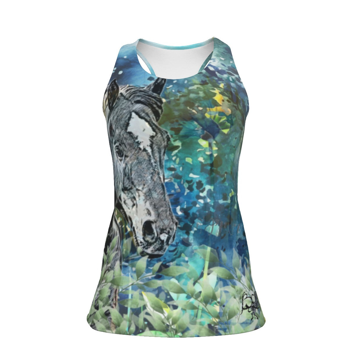 Tank Top-Women's-All-Over Print-Racer Back-190GSM Cotton-Horse-Blue Green