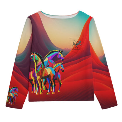 Sweatshirt-Unisex-Boat Neckline-All-Over Print-Chest Pocket-Colorful-Pastels-All Cotton 3100GSM-Horses-Red-Blue-Yellow