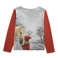 Sweatshirt-Unisex-Boat Neckline-All-Over Print-Chest Pocket-All Cotton 3100GSM-Paint Horse-Girl Red Hat-Winter Scene