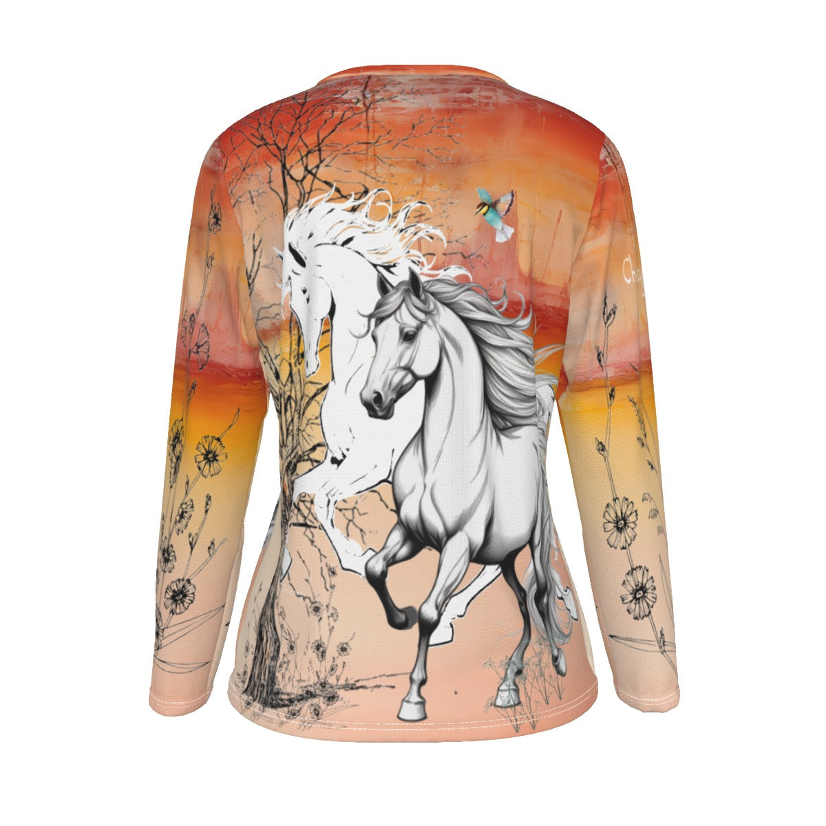 T-Shirt-Women's-Crew Neck-Long Sleeve-All-Over Print-190GSM Cotton-